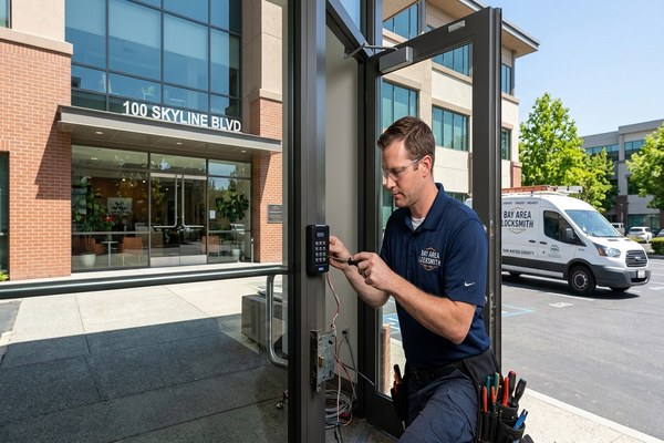Commercial locksmith installing access control at San Bruno business